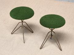 Italian Modern Pair of Sculptural Tripod Brass Stools in Green Boucl 1950s - 4587557