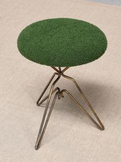 Italian Modern Pair of Sculptural Tripod Brass Stools in Green Boucl 1950s - 4587560