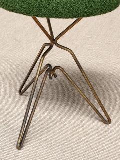 Italian Modern Pair of Sculptural Tripod Brass Stools in Green Boucl 1950s - 4587561