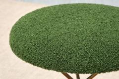 Italian Modern Pair of Sculptural Tripod Brass Stools in Green Boucl 1950s - 4587562
