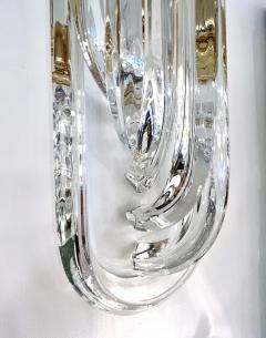 Italian Modern Pair of Translucent Crystal Murano Glass Brass Curved Sconces - 2994501