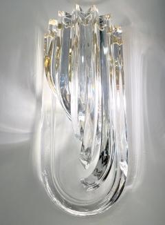 Italian Modern Pair of Translucent Crystal Murano Glass Brass Curved Sconces - 2994502