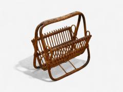 Italian Modern Rattan Bamboo Cane Magazine Rack Italy 1960s - 4320078