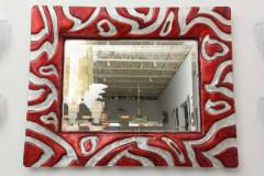 Italian Modern Red and Clear Glass Mirror Murano - 350545