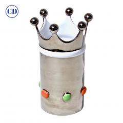 Italian Modern Silver Platinum White Majolica Crown Vase with Orange Green Dots - 3481513