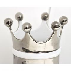 Italian Modern Silver Platinum White Majolica Crown Vase with Orange Green Dots - 3481514