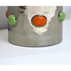Italian Modern Silver Platinum White Majolica Crown Vase with Orange Green Dots - 3481517