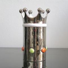 Italian Modern Silver Platinum White Majolica Crown Vase with Orange Green Dots - 3481518
