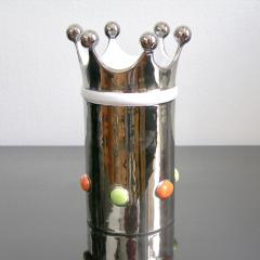 Italian Modern Silver Platinum White Majolica Crown Vase with Orange Green Dots - 3481523