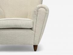 Italian Modern Stained Wood Beige Tweed Fabric Club Chairs Italy 1940s - 4220218