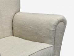 Italian Modern Stained Wood Beige Tweed Fabric Club Chairs Italy 1940s - 4220219