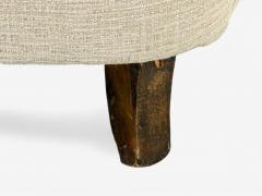 Italian Modern Stained Wood Beige Tweed Fabric Club Chairs Italy 1940s - 4220223