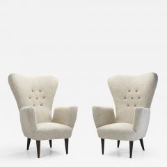 Italian Modern Upholstered High Back Armchairs with Cross Stitches Italy 1960s - 2605317