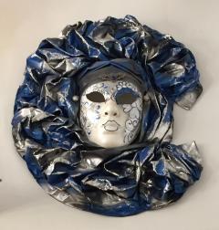 Italian Modern Venetian Carnival Handmade Silver White Blue Mask Flower Pleat - 4414714