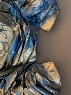 Italian Modern Venetian Carnival Handmade Silver White Blue Mask Flower Pleat - 4414717