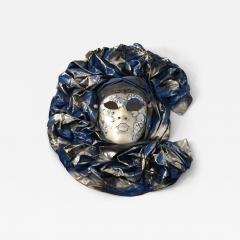 Italian Modern Venetian Carnival Handmade Silver White Blue Mask Flower Pleat - 4419246