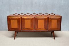 Italian Modern Walnut and Leather Sideboard with Undulating Cornice 1950s - 4616297