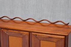 Italian Modern Walnut and Leather Sideboard with Undulating Cornice 1950s - 4616301