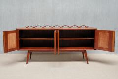 Italian Modern Walnut and Leather Sideboard with Undulating Cornice 1950s - 4616304
