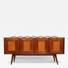 Italian Modern Walnut and Leather Sideboard with Undulating Cornice 1950s - 4616443