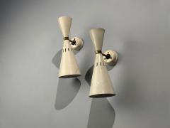 Italian Modern White Lacquered Metal Brass Wall Sconces Italy 1960s - 4620805