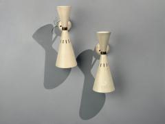 Italian Modern White Lacquered Metal Brass Wall Sconces Italy 1960s - 4620807