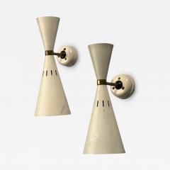 Italian Modern White Lacquered Metal Brass Wall Sconces Italy 1960s - 4620817