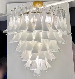 Italian Modern White and Crystal Clear Saddle Leaf Murano Glass Gold Chandelier - 4093564