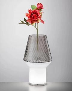 Italian Modern Wireless Dimmable White Gray Glass Portable Table Lamp Lit Vase - 3952777