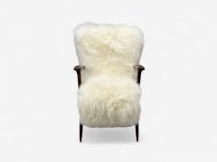 Italian Modern Wood White Shearling Lounge Chair 1950s - 4333927