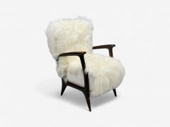 Italian Modern Wood White Shearling Lounge Chair 1950s - 4333928