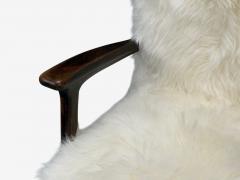 Italian Modern Wood White Shearling Lounge Chair 1950s - 4333930