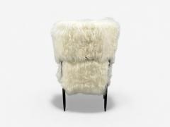 Italian Modern Wood White Shearling Lounge Chair 1950s - 4333934