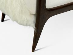 Italian Modern Wood White Shearling Lounge Chair 1950s - 4333935