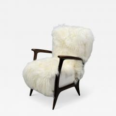 Italian Modern Wood White Shearling Lounge Chair 1950s - 4334683