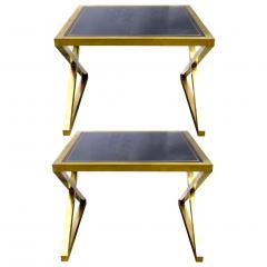 Italian Modern X Frame Handcrafted Brass and Black Glass Coffee Table - 1146249