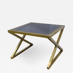 Italian Modern X Frame Handcrafted Brass and Black Glass Coffee Table - 1146547