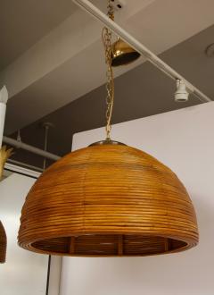 Italian Modernist Bamboo and Brass Chandelier Pendant Italy 1970s - 2586533