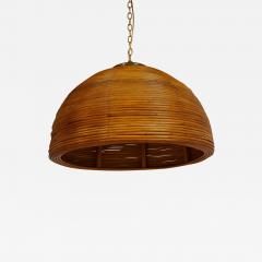 Italian Modernist Bamboo and Brass Chandelier Pendant Italy 1970s - 2592318