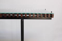 Italian Modernist Glass Top Console Table in Lacquered Steel and Walnut - 2665588