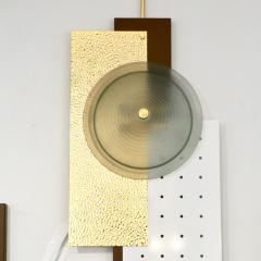 Italian Modernist Gold White Brown Geometric Textured Metal Glass Sconces - 1229484