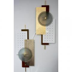 Italian Modernist Gold White Brown Geometric Textured Metal Glass Sconces - 1229486