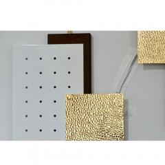 Italian Modernist Gold White Brown Geometric Textured Metal Glass Sconces - 1229489