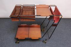 Italian Modernist Iron Bar Cart Trolley with Plywood and Wicker Inserts - 2734309