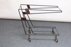 Italian Modernist Iron Bar Cart Trolley with Plywood and Wicker Inserts - 2734314