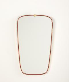 Italian Modernist Red Metal and Brass Framed Mirror circa 1950 - 4430397