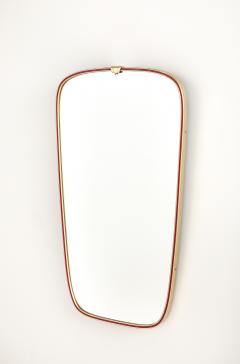 Italian Modernist Red Metal and Brass Framed Mirror circa 1950 - 4430398