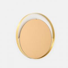 Italian Modernist Round Brass Mirror with Rose Gold Glass - 4739241
