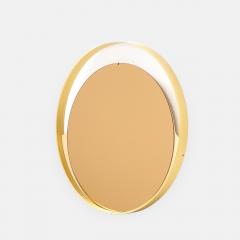 Italian Modernist Round Brass Mirror with Rose Gold Glass - 4739244