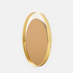 Italian Modernist Round Brass Mirror with Rose Gold Glass - 4739245
